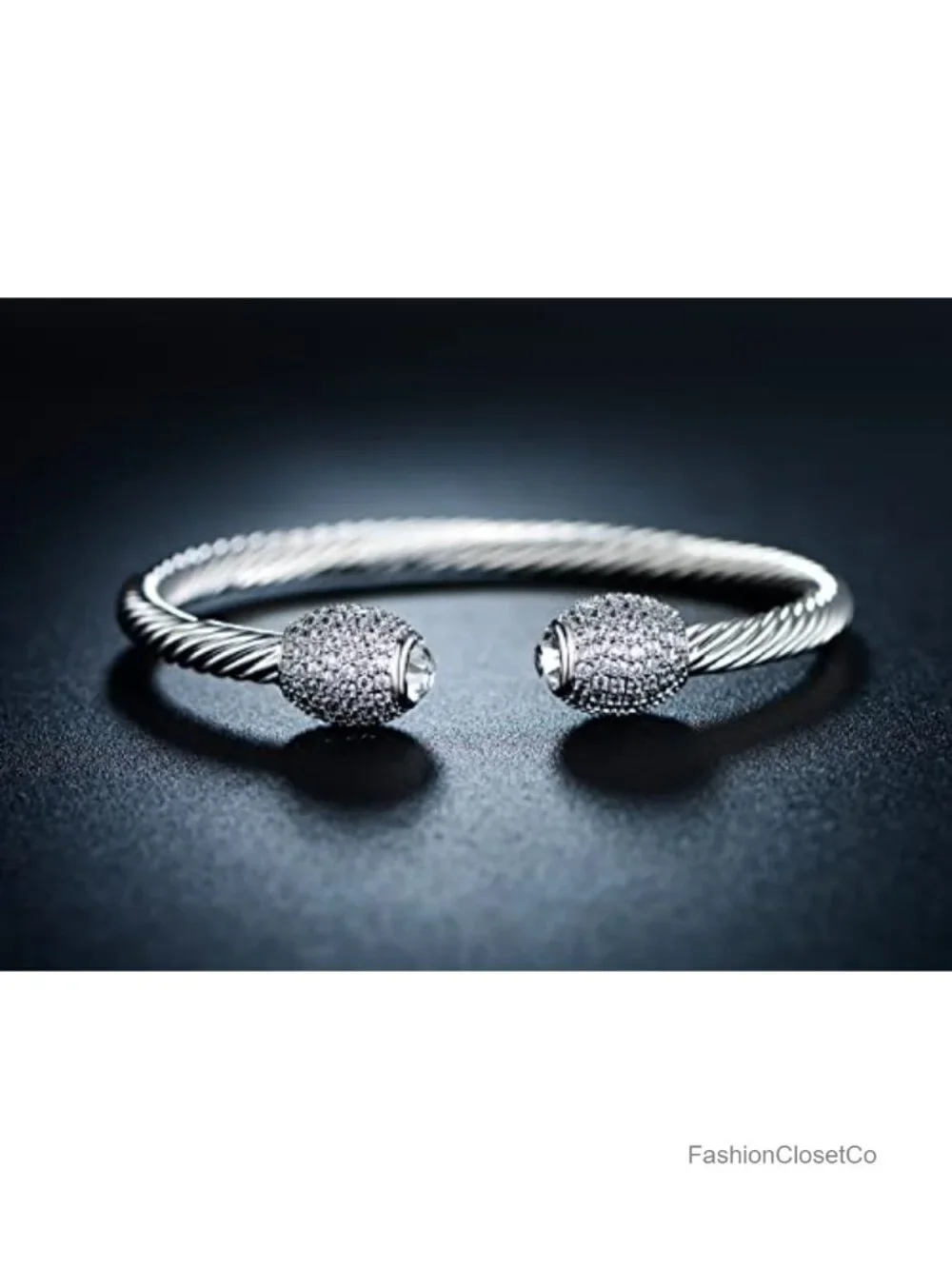18K Gold Plated Crystal Cable Bangle Bracelet - Cuff Bangle